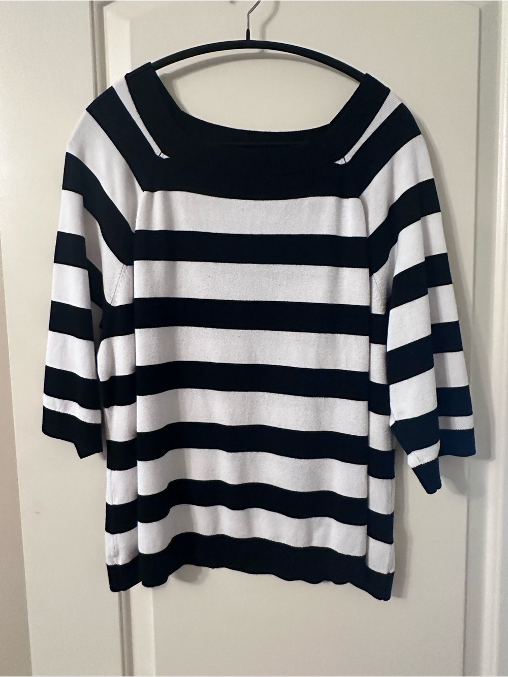 Adrianna Papell Black and White Striped 3/4 Length Sweater